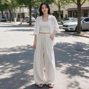 린넨 와이드 팬츠 여름 밴딩 바지 통바지 시원한 일상 데일리룩 비치웨어 나들이