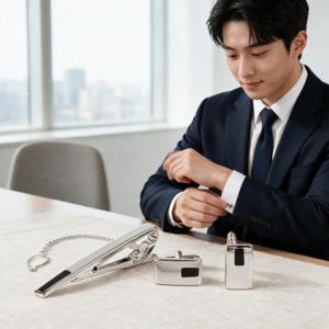 남자 넥타이핀 커프스버튼 정장 액세서리 결혼식 예복 하객룩 블랙