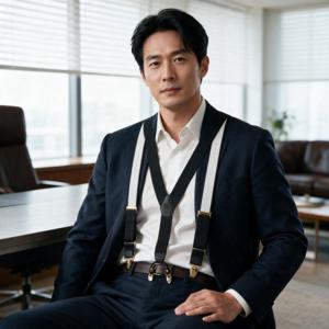 남성 정장 멜빵바지 슈트 결혼식 하객룩 블랙화이트