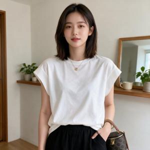 라운드넥 코튼캡 반팔티 여름 데일리 이너웨어 상의 캡내장티셔츠