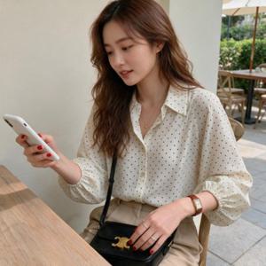 밴딩 도트 9부 블라우스 데일리 출근룩 오피스룩 봄 가을 하객룩 여친룩 셔츠