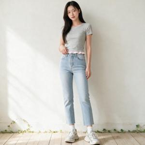 여성 데님팬츠 하이웨스트 일자바지 컷팅 스판바지 봄 여름 가을 겨울
