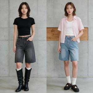 여성 데님 5부 반바지 루즈핏 A라인 청바지 여름 데일리룩 바캉스 여행룩