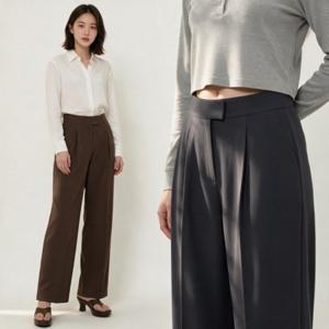 여성 와이드 슬랙스 핀턱 롱 바지 히든후크 오피스룩 출근룩 데일리 팬츠 3color