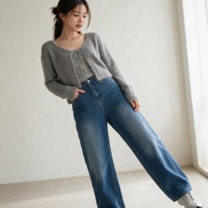 데님 팬츠 와이드 청바지 통넓은 바지 면 데일리 출근룩 하객룩 나들이룩 등원룩