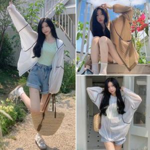 오버핏 시스루 후드 바람막이점퍼 아웃도어 등산자켓