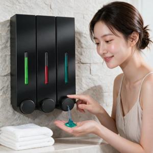 벽걸이 샴푸 디스펜서 3구 욕실 샤워기 옆 액체 세제통 비누통 샴푸통