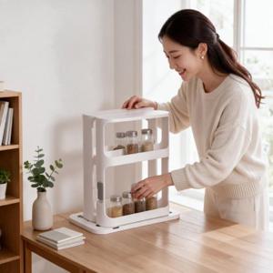 조미료 정리대 슬라이딩 회전식 보관함 양념통 수납 트레이 주방 선반 식탁
