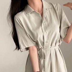 페미닌 드레스 브이넥 단정한 카라 디자인 셔츠원피스