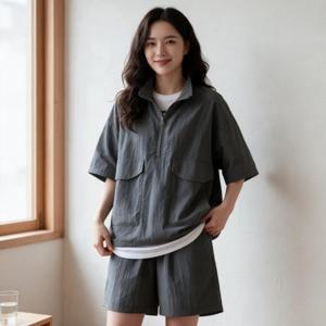 여성 아노락 반팔 반바지 상하의 여름 트레이닝 셋업 운동복 파자마 홈웨어