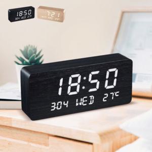 탁상시계 밝기조절 온도 날짜 LED 디지털 우드