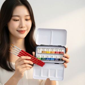 고체물감 세필붓 세트 수채화 스케치 팔레트 도구 취미 드로잉