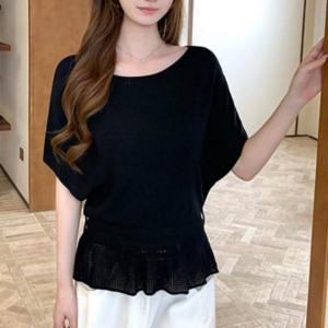 반팔 펀칭 상의 여름 가오리핏 블라우스 니트 여성 플레어