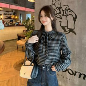 HL] 블라우스 체크 리본넥 T 여성셔츠 여성남방