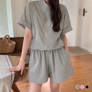블루 여자 세트 캐주얼 아노락 여성 집업 반팔 집업티 그레이 짚업 집업세트 핑크 블랙 상의 의류 옷 성인