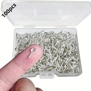 100개 미니 스크류 아이 핀 페그 8 X 4mm 훅 셀프 태핑 나사, 예술 및 공예용 코르크 탑 병 DIY 쥬얼리 제작용 (실버)