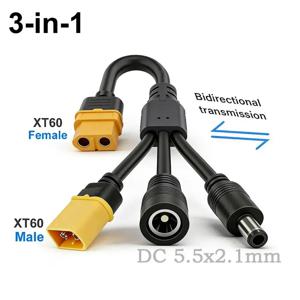 3-in-1 XT60-2개의 DC5521 커넥터 변환 케이블, 남성-여성 XT60 연장 어댑터 코드 충전 변환 플러그 전원 케이블