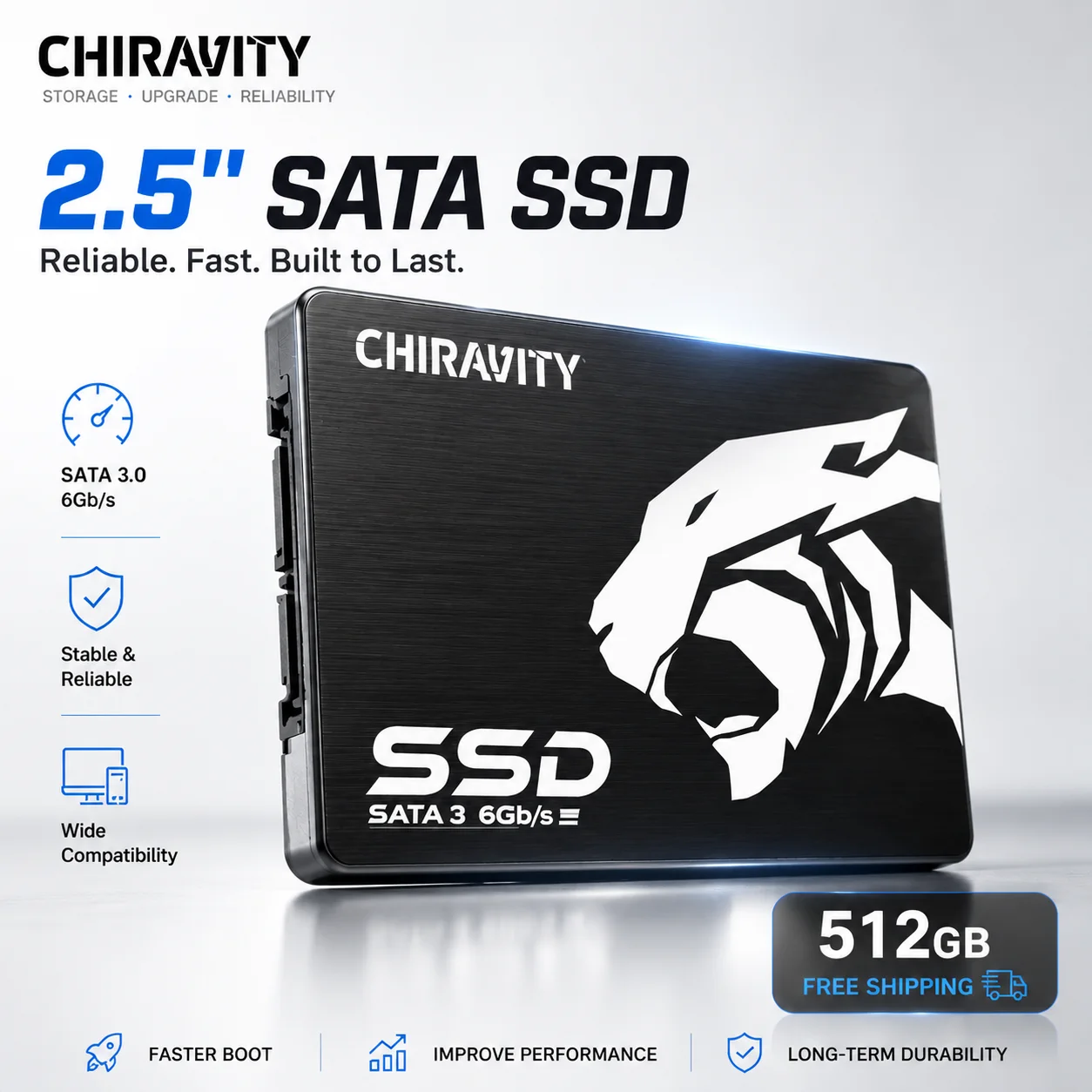 CHIRAVITY 2.5인치 SATA3 SSD 업그레이드 512GB 256GB 128GB 데스크탑 및 노트북용 내장형 솔리드 스테이트 드라이브