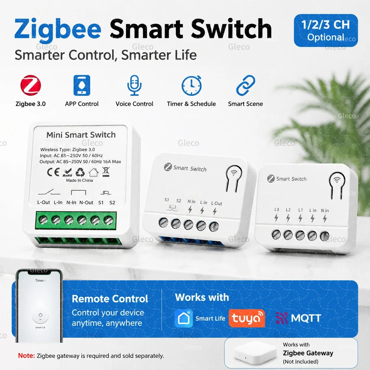 Zigbee 스마트 스위치 1/2/3Gang Extreme Relay 스마트 라이프용 외부 미니 스위치 모듈 TUYA APP Zigbee2mqtt 원격 제어