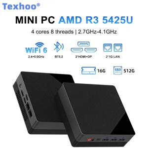 Texhoo 미니 PC AMD Ryzen 3 5425U DDR4 16G 512G M.2 SSD Pcle3.0 WIFI6 BT5.2 듀얼 LAN HDMI 4k@60HZ 디스플레이 데스크탑 미니 컴퓨터
