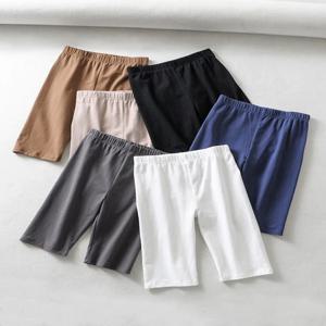 섹시한 여성 코튼 하이웨이스트 탄성 슬림 자전거 반바지, 퓨어 컬러, 무릎 길이