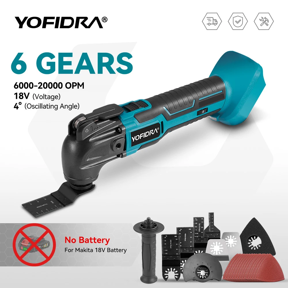 YOFIDRA 600W 진동 다기능 도구 20000PM 전기 톱 트리머 21V 18V 배터리 용 목공 전동 공구 절단