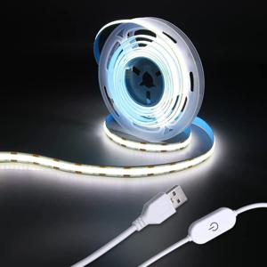 1M-5M USB LED 스트립 라이트 5V 320LEDs/M COB 터치 센서 조광 가능 램프 테이프 DIY TV 거울 백라이트 주방 방 야간 조명