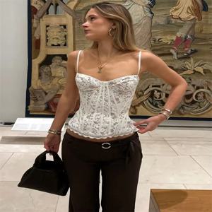 Tossy 여름 섹시한 레이스 조끼 탑 여성용 속이 빈 붕대 패션 패치 워크 백리스 크롭 탑 여성 레이스 캐미솔 탑
