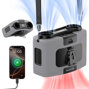 Socool fan 20000mAh 포터블 허리 선풍기, 듀얼 바람구, 10단 풍속, 16000RPM, 야외용 목걸이 & 벨트 클립 선풍기, 보조 배터리 기능 포함, 배달기사 및 작업장용