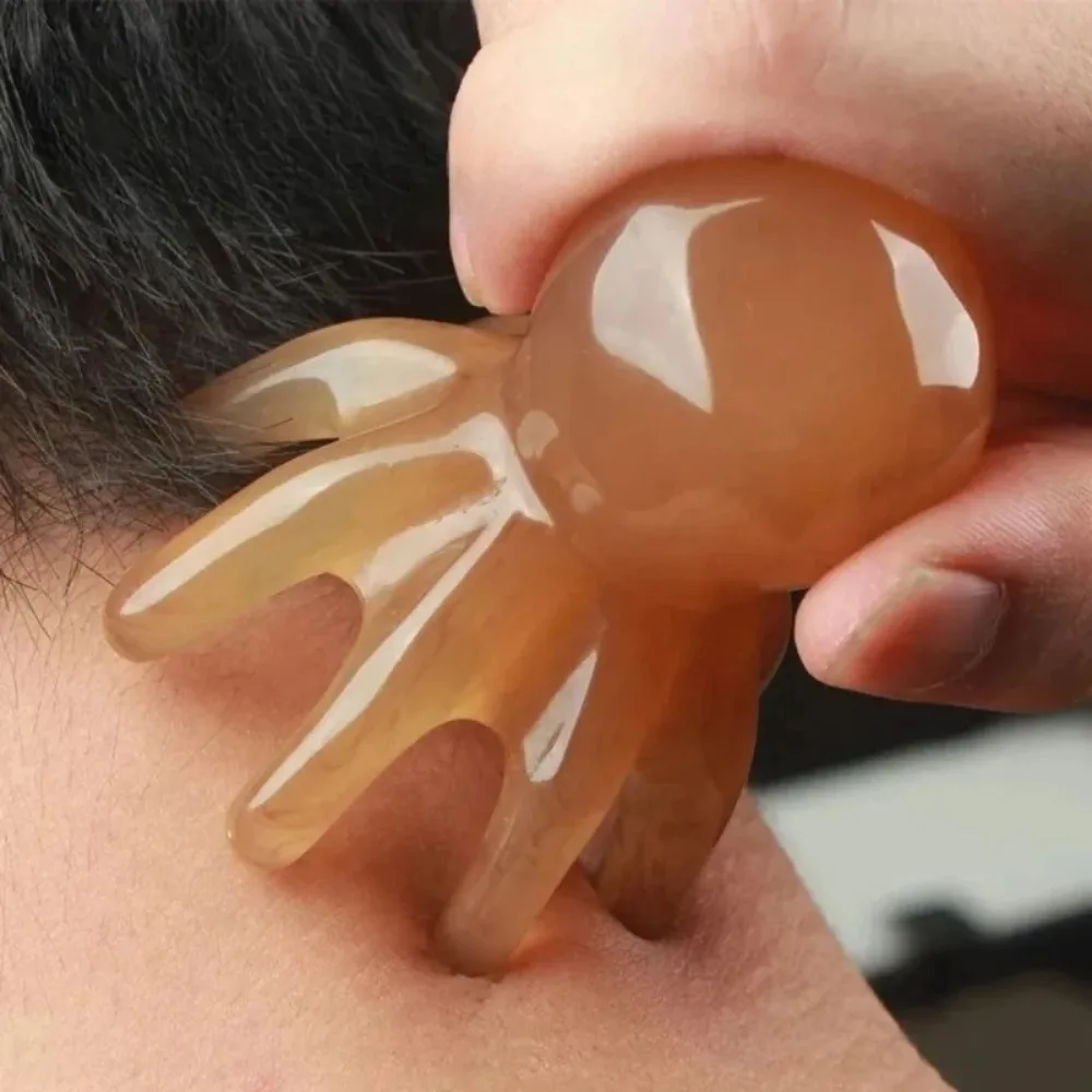 문어 모양 마사지 빗, 레진 헤드 경락 스크래핑 두피 마사지 브러시, 지압 스파 괄사 마사지 빗, 피로 완화용