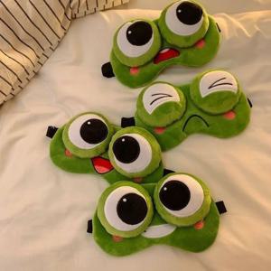 사랑스러운 만화 개구리 수면 아이 마스크 피부 친화적인 통기성 쉐이딩 3D 아이 마스크 녹색 큰 눈 수면 마스크 여행 낮잠 마스크