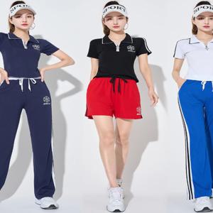 유행하는 피트니스 댄스웨어 세트 여성용 스트레이트 레그 팬츠 의상 스퀘어 댄스 팀 유니폼 반팔 요가복
