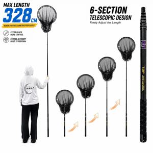 MBLN 브랜드, 총 길이 328cm/129인치, 초경량 총 무게 414g, 휴대용 랜딩 네트, 카본 네트 핸들, 알루미늄 합금 네트 헤드