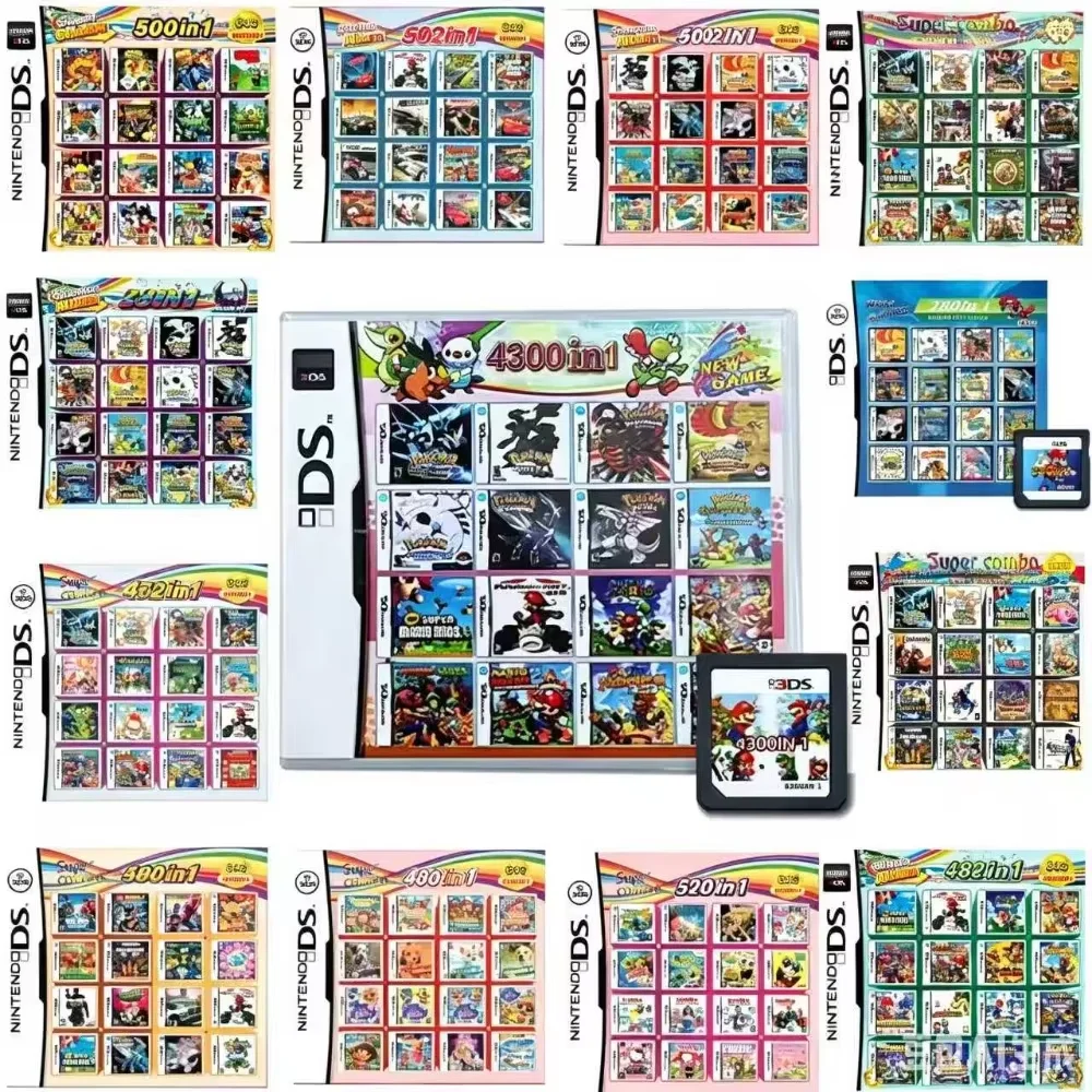 4300 500 520 482가 하나의 NDS 멀티 게임 카드에 담긴 레트로 게임 카트리지 (박스 포함) - DS Lite, DSi, 3DS 게임 컬렉션용