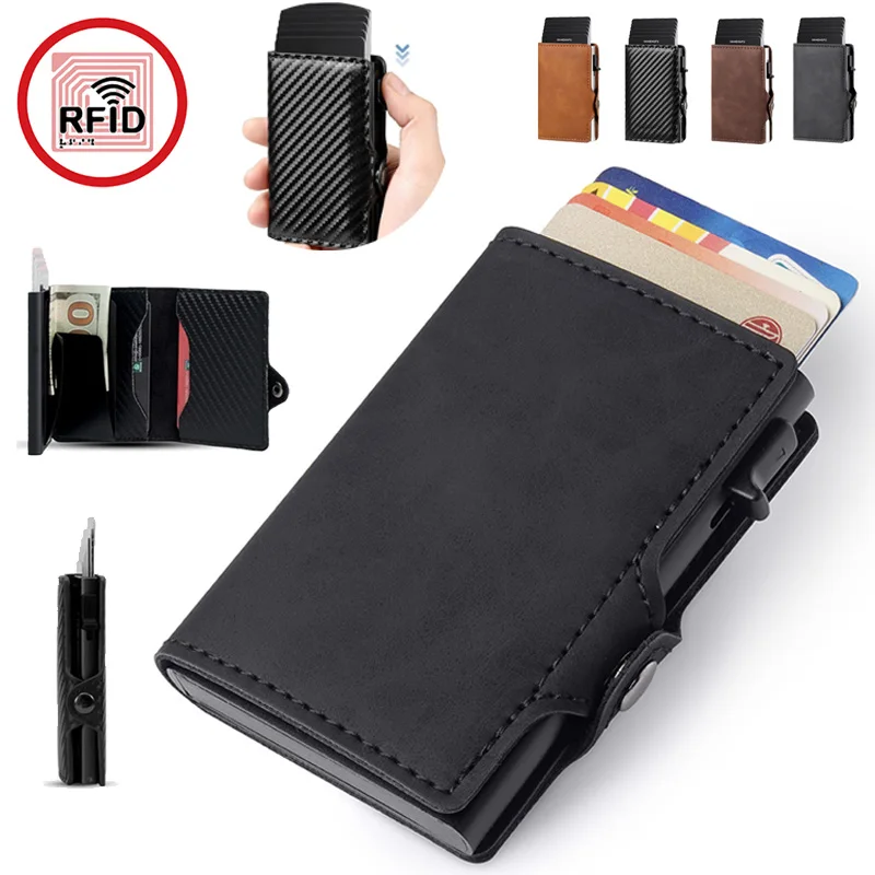 RFID 안티스캔 카드 홀더, 탄소 섬유 남성용 슬림 지갑, 휴대용 은행 ID 카드 정리함 다기능 동전 현금 보관 가방