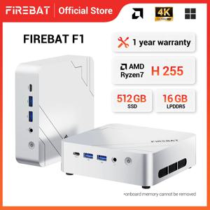 FIREBAT F1 미니 PC AMD Ryzen7 H255 8코어/16스레드 LPDDR5 16GB RAM M.2 PCIe 512GB SSD WiFi6 USB4 Windows11 데스크탑 컴퓨터