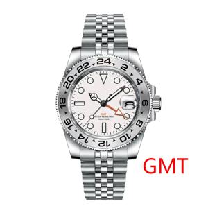 Corgeut 40mm 515 GMT 쿼츠 손목시계 스테인레스 스틸 방수 럭셔리 남성용 시계 화이트 사파이어 글래스 Reloj Hombre
