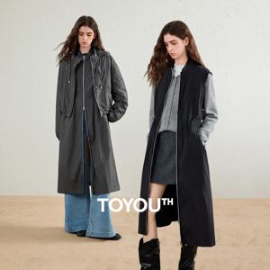TOYOUTH 여성용 다운 재킷 2026 겨울 신상 3가지 착용 기능성 디자인 후드 아우터웨어 드레스 투피스 세트