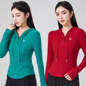 세련된 후드 티셔츠 캐주얼 다목적 슬림 피트 러닝 스포츠 탑 댄스 스퀘어 댄스 의류 여성 멀티 컬러