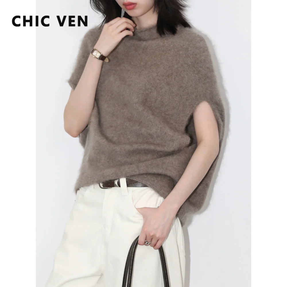 CHIC VEN 여성 터틀넥 울 스웨터 루즈 캐주얼 민소매 오버사이즈 레트로 여성 점퍼 풀오버 가을 겨울 2026