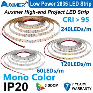 Auxmer 저전력 2835 LED 스트립, 모노 컬러, 120LED/m 240LED/m, CRI＞95/90,3SDCM, 슈퍼 브라이트 플렉스 LED DC12/24V,5m/릴, IP20