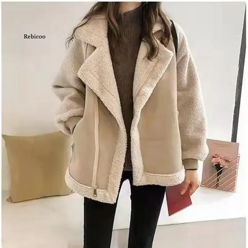 여성용 양모 양가죽 코트, 모피 원피스, 두꺼운 재킷, 따뜻한 코트, 오버사이즈, 가을, 겨울