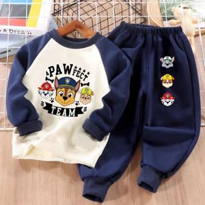PAW PatroL 프린트 남아용 스플라이스 스웨트셔츠 2피스 세트 키즈 O넥 후드티와 바지 2종 세트 키즈 스포츠 의류 슈트 봄 가을