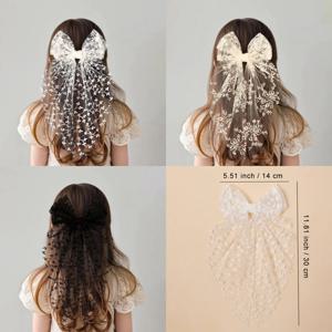 레이스 리본 아동 헤어 액세서리, 달콤한 숲 스타일 헤어핀, 우아한 리본 네트 레이스 자수 헤어핀 (여아용)