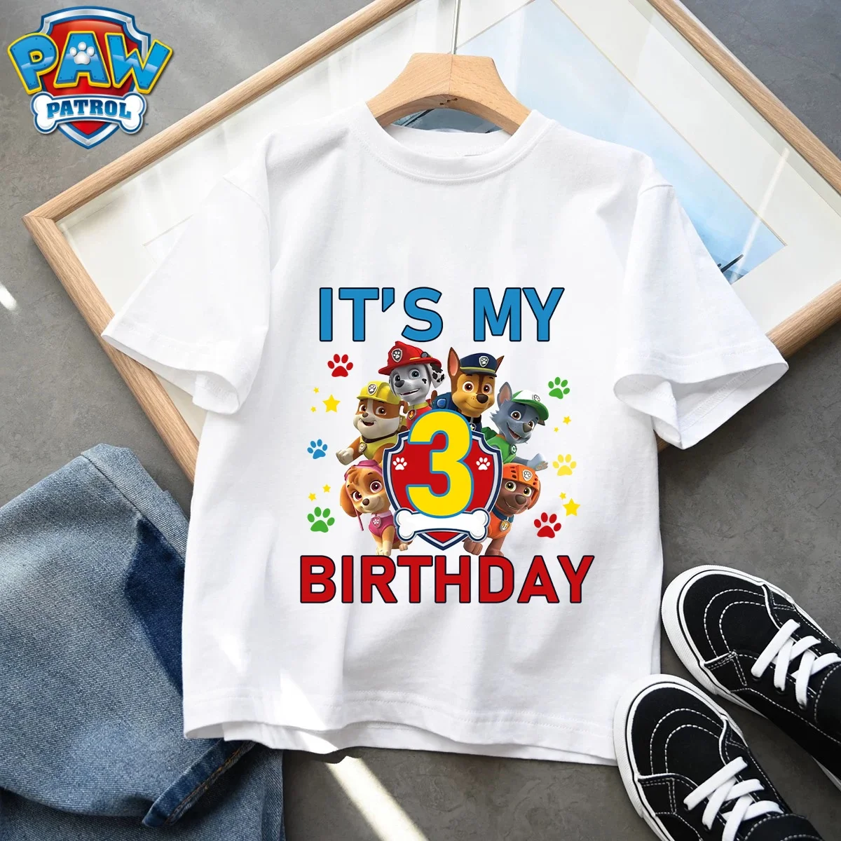 Paw Patrol Number 티셔츠 Simple Ummer 생일 옷 ChildBasic 화이트 블랙 반팔 애니메이션 만화 체이스 스카이 스렌 선물