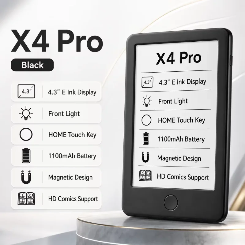 XTEINK X3 X4 X4 Pro 전자책 리더기, 자석 부착형 경량 4.3인치 초슬림 휴대용 전자책 리더기 16GB