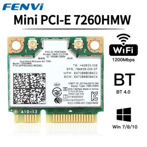 인텔 7260 7260HMW 7260AC 미니 PCI-E WiFi 카드용 듀얼 밴드 2.4G/5Ghz 802.11ac Wi-Fi 블루투스 4.0 Wlan 어댑터 Win 7/8/10