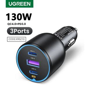 UGREEN 130W USB C 차량용 충전기 샤오미 아이폰 18 삼성 갤럭시 S25 노트북 태블릿 PD3.0 고속 충전 USB 타입 C 차량용 충전기