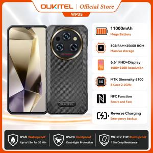 OUKITEL WP35 러기드 스마트폰 5G 11000mAh 대용량 배터리 안드로이드 휴대폰 24GB+256GB 108MP 카메라 6.6인치 FHD+ 디스플레이 IP68 방수