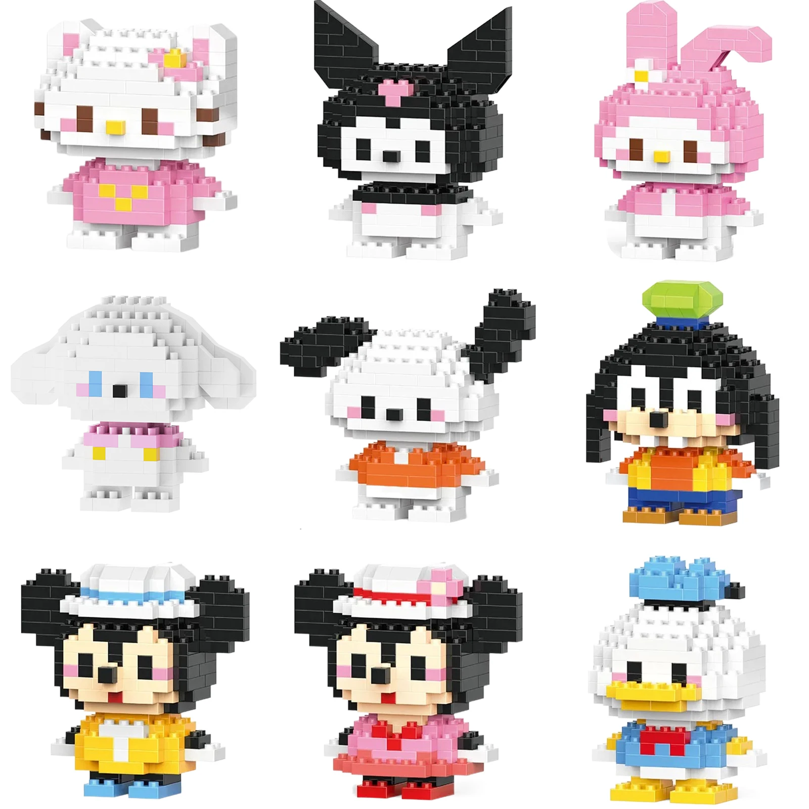 Sanrio Kuromi lega 헬로 키티 장난감 빌딩 블록 디즈니 미키 마우스 클럽 애니메이션 모델 빌딩 블록 어린이를위한 장난감 선물